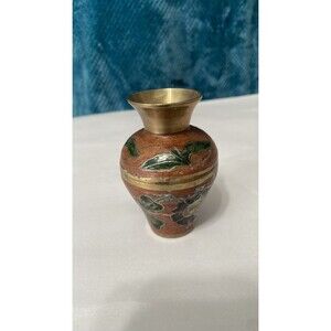 Small Asian Vintage Brass Cloisoone Vase